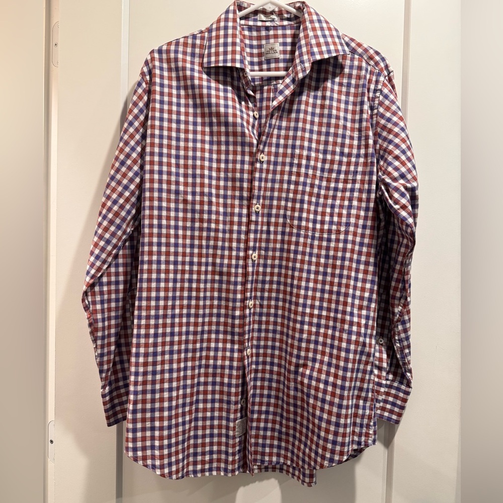 NWOT‎ Peter Millar Men’s Medium Button-Down Shirt Red Blue White 100% Cotton